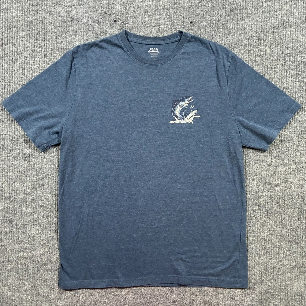 IZOD Saltwater Fishing T Shirt Mens Large Blue Graphic Fish Relaxed Classics